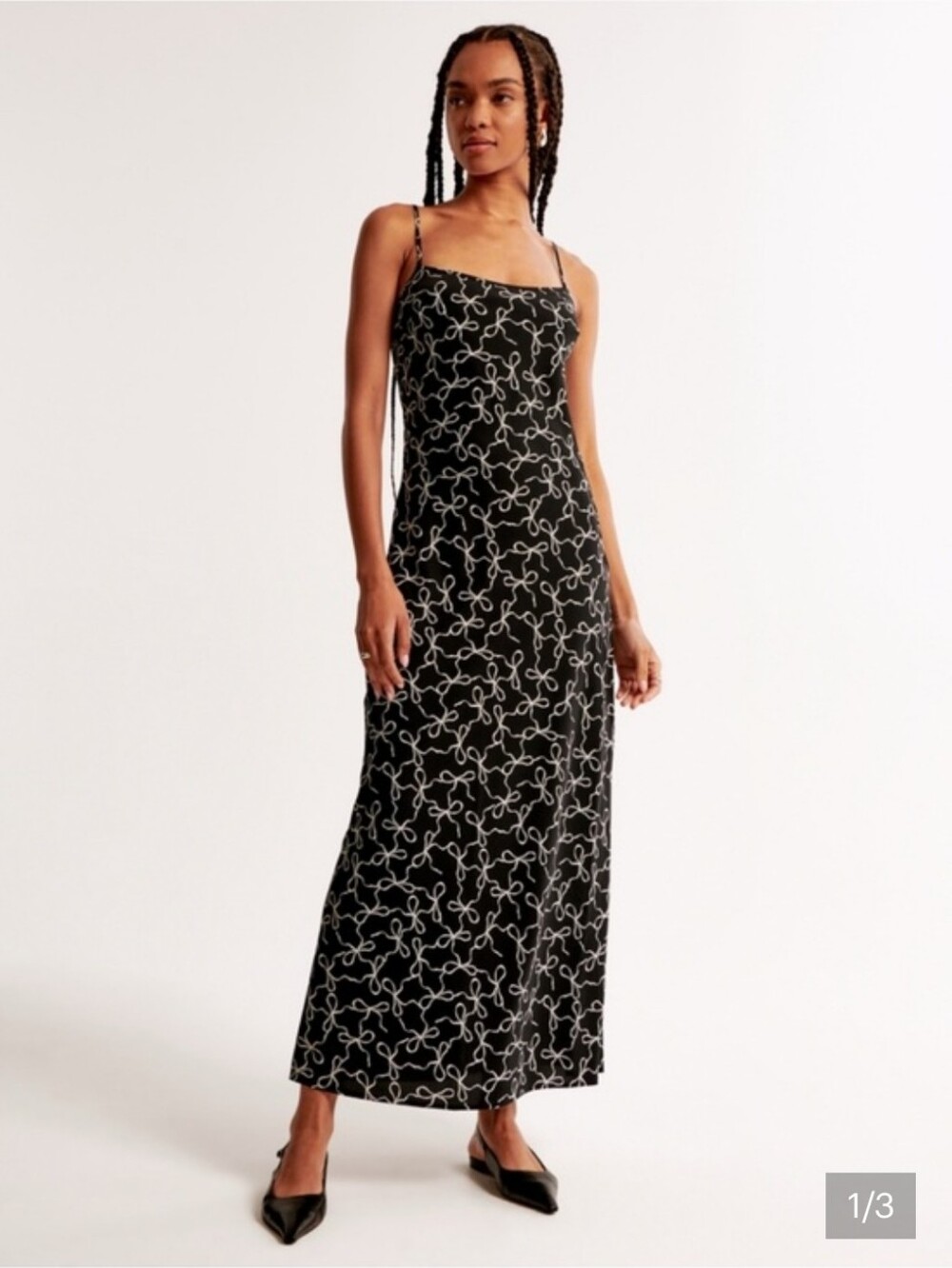Abercrombie & Fitch The A&F Julia Slip Maxi Dress Black White Bow Print Medium